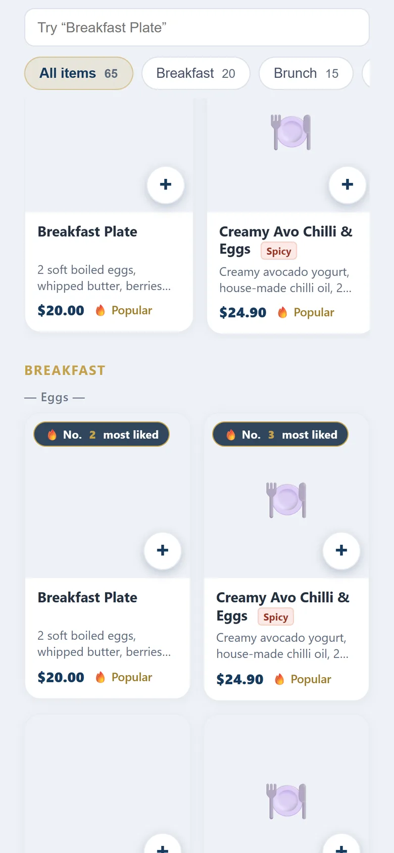 Pemesanan pelanggan lewat QR di ponsel: menu bergambar lengkap dengan harga